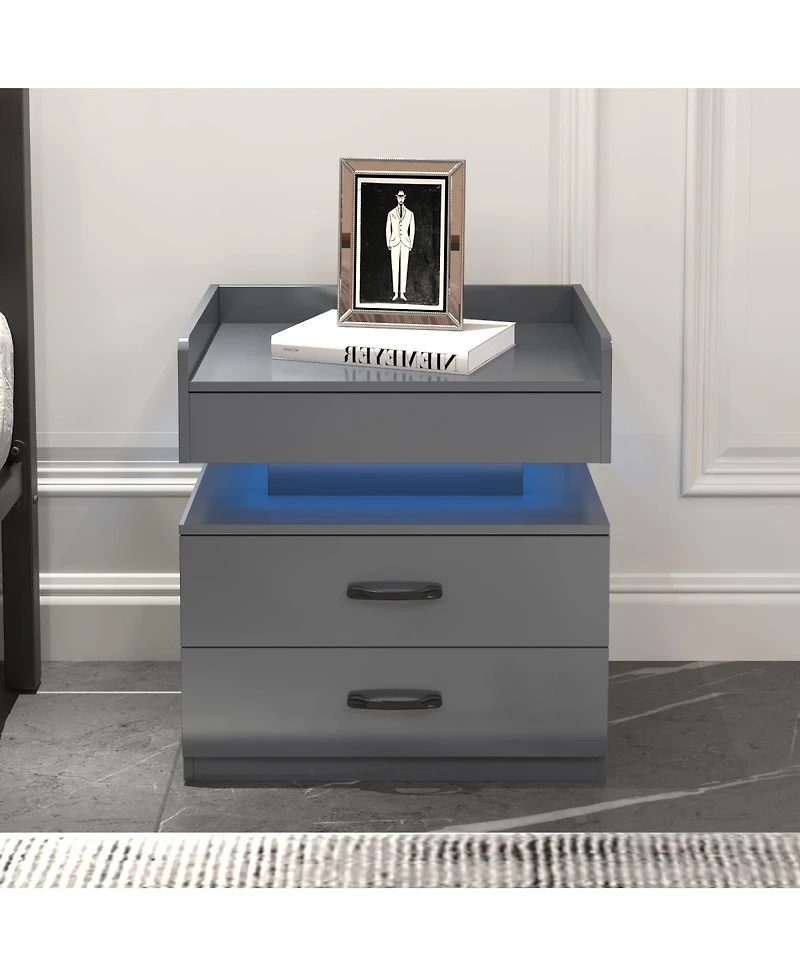 Streamdale Furniture Led Nightstand Drawers and Storage