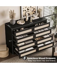 gaomon Rattan Dresser 8 Drawer Double for Bedroom