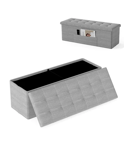Slickblue End of Bed Folding Ottoman Bench with Linen Upholstery and Hidden Storage