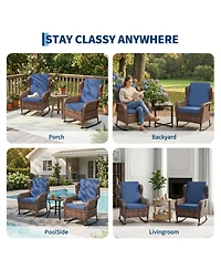homfan Outdoor Wicker Rocking Chair with Cushions, All-Weather Patio Rocker for Porch, Deck, Balcony, or Garden
