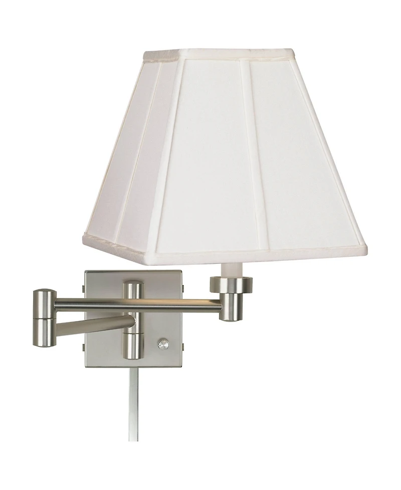 Possini Euro Design Modern Swing Arm Wall Lamp with Cord Cover Brushed Nickel Plug-In Light Fixture Square Shade for Bedroom