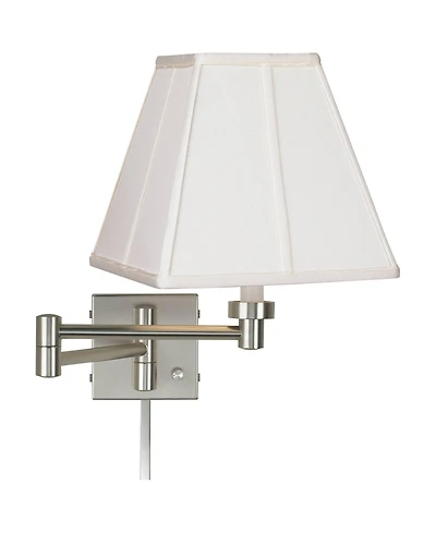 Possini Euro Design Modern Swing Arm Wall Lamp with Cord Cover Brushed Nickel Plug-In Light Fixture Square Shade for Bedroom