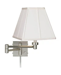 Possini Euro Design Modern Swing Arm Wall Lamp with Cord Cover Brushed Nickel Plug-In Light Fixture Square Shade for Bedroom