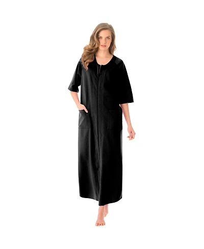 Dreams & Co. Women's Plus Petite Long French Terry Zip-Front Robe