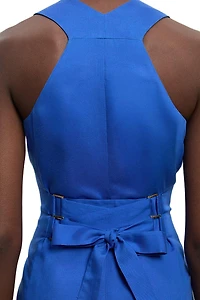 Karen Millen Women's Tailored Linen Corset Back Midi Dress