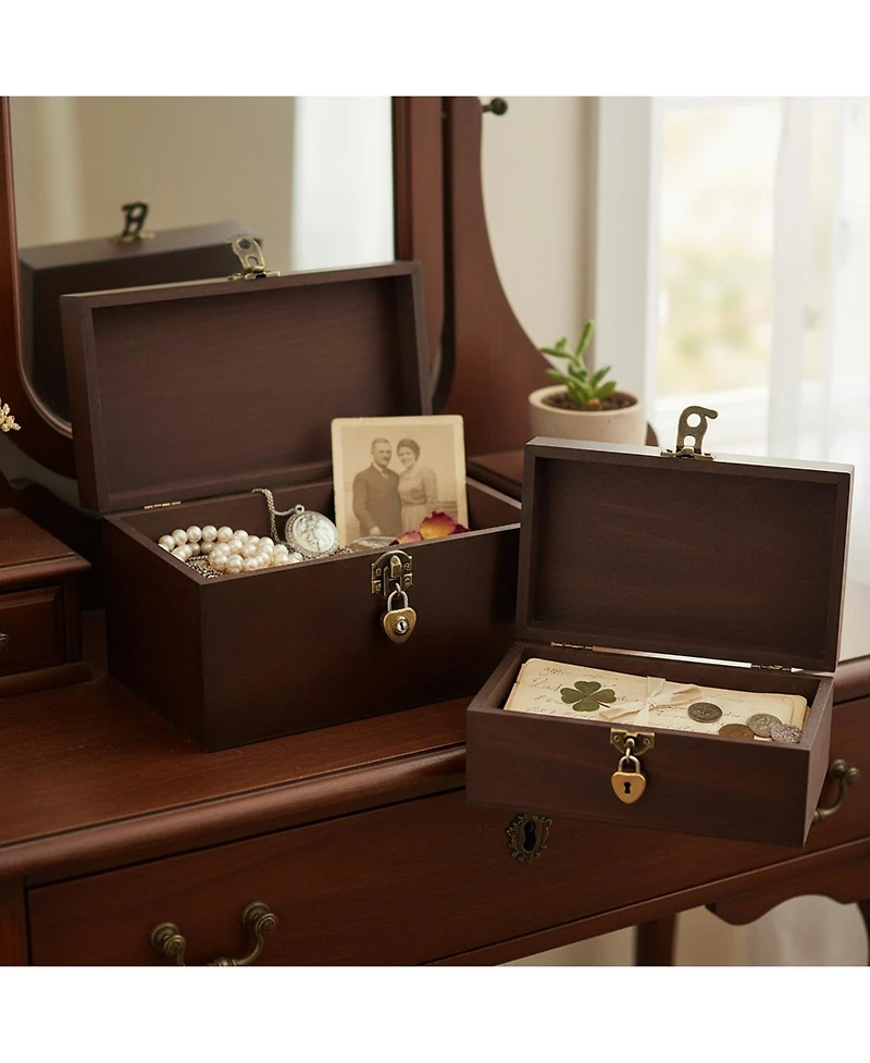 Yigii Set Of 2 Decorative Wood Storage Boxes Hinged Lid Keepsake Organizer Gift Container For Home Office