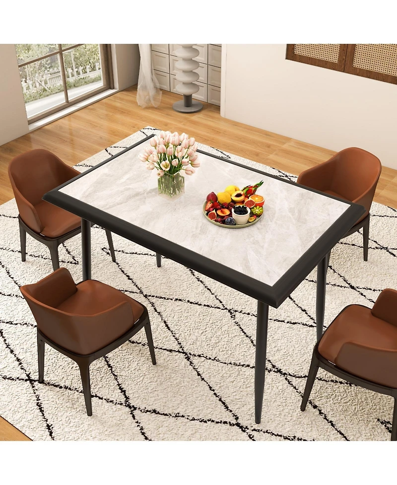 Slickblue Modern Rectangular Kitchen Table Sintered Stone Metal Frame