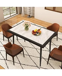 Slickblue Modern Rectangular Kitchen Table Sintered Stone Metal Frame