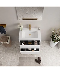 Sillysis Wall Mounted Bathroom Vanity with Glossy Resin Sink, Soft Close Drawers