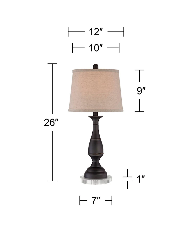 Regency Hill Ben Rustic Farmhouse Table Lamps Set of 2 with Round Risers 26 Inches High Drum Shade for Bedroom Living Room Bedside