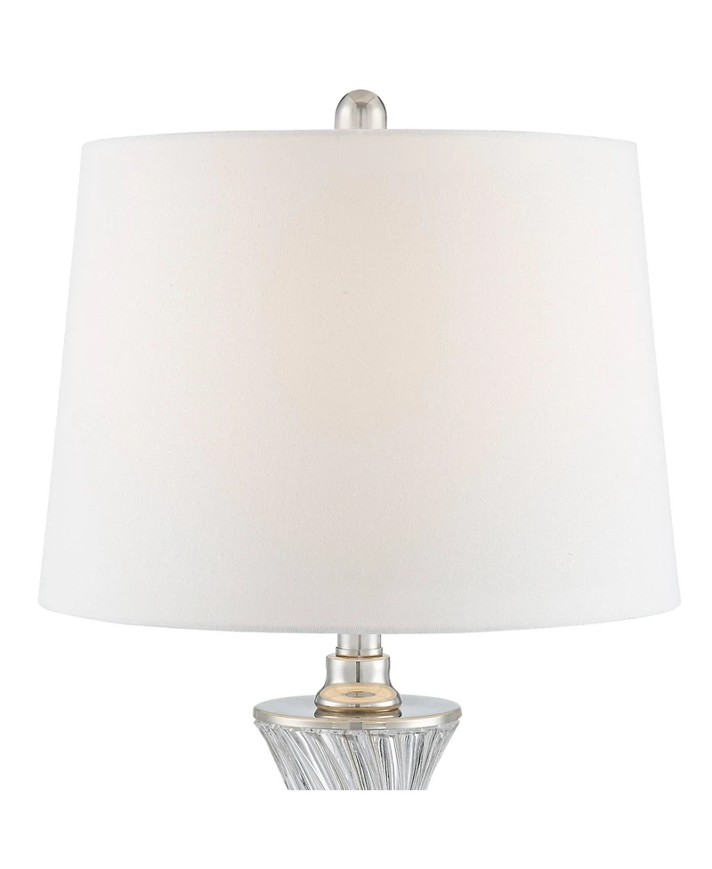Regency Hill Luca Modern Table Lamps Set of 2 with Round Risers 26.5 Inches High Glass Usb Charging Port Fabric Drum Shade for Living Room Desk Office