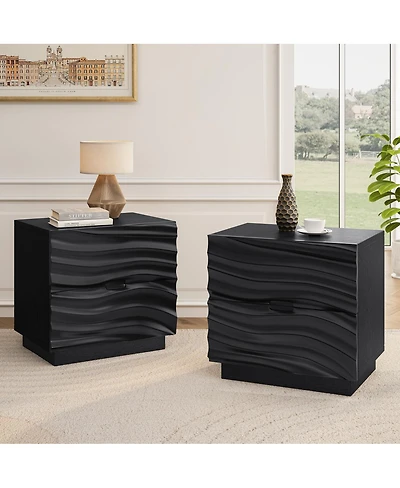 Streamdale Furniture Solid Wood Nightstands Set of 2, Bedside Table with 2 Drawers