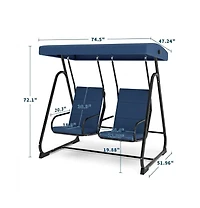 GarveeLife 3-Seat Outdoor Patio Swing Chair with Adjustable Canopy and Reclining Backrest Heavy Duty Metal Frame Thick Resistant For Backyard