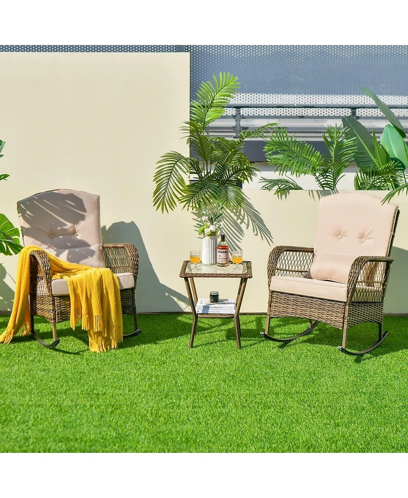 GarveeLife Outdoor Wicker Rocking Chairs, Pe Rattan Garden Rocking Chairs Wicker Garden Armchair with Thick Cushion Pillow Patio Rocker Chair