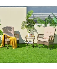 GarveeLife Outdoor Wicker Rocking Chairs, Pe Rattan Garden Rocking Chairs Wicker Garden Armchair with Thick Cushion Pillow Patio Rocker Chair