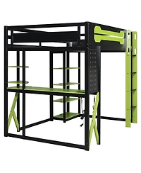 Streamdale Furniture Wood Loft Bed w/Desk, Shelves, Power, Usb/Type-c, Rgb Light