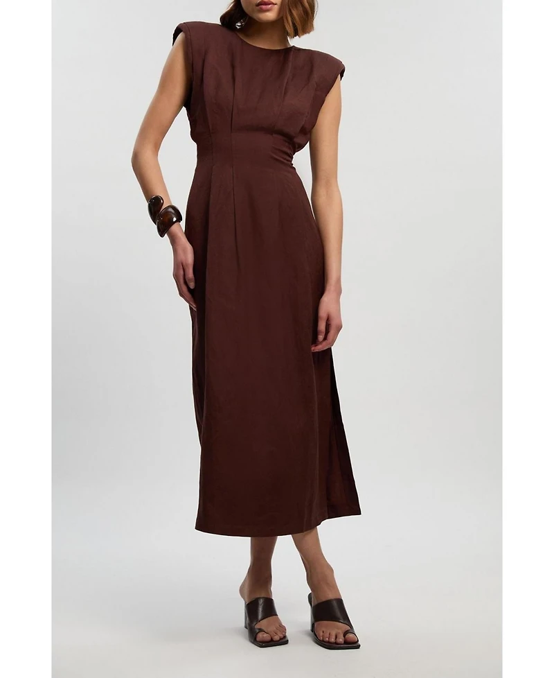 Karen Millen Women's Linen Blend Pintuck Midi Dress