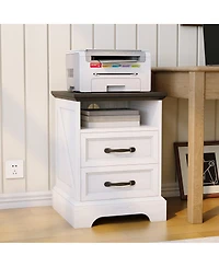 homfan Rustic Farmhouse Bedside Table with Charging Station, 2 Drawers, Usb and Ac Power Outlets, Durable Mdf Material, Metal Handles