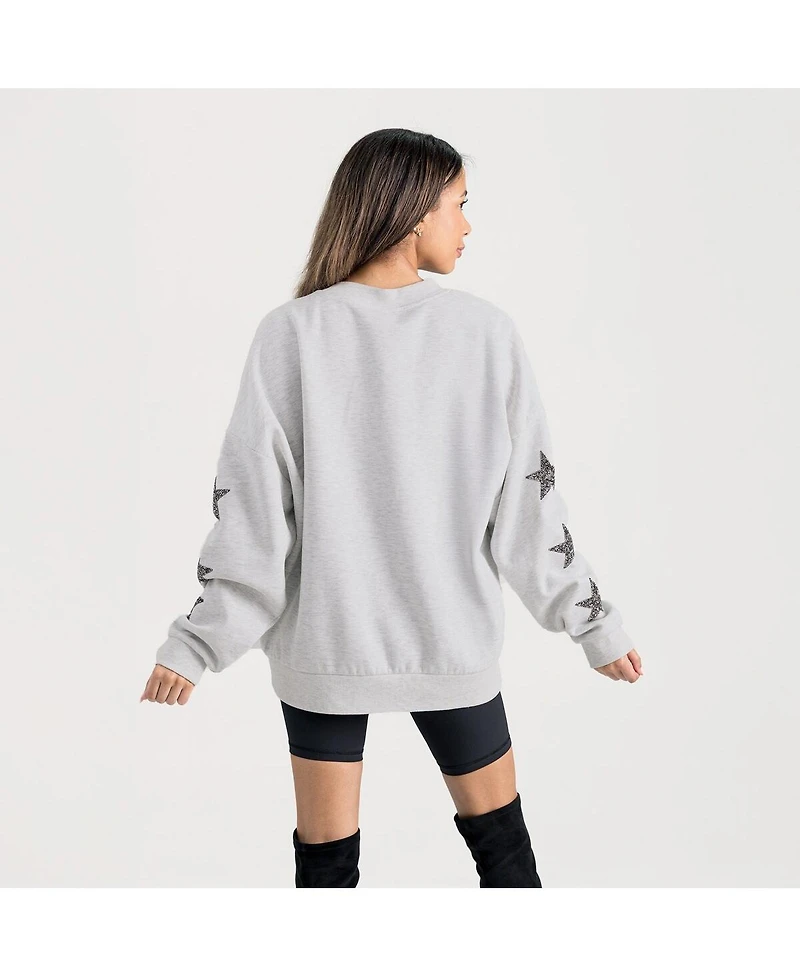 Gameday Couture Women's Ash Indiana Hoosiers Oversized Pennant Pride Rhinestone Star Sleeve Sweatshirt