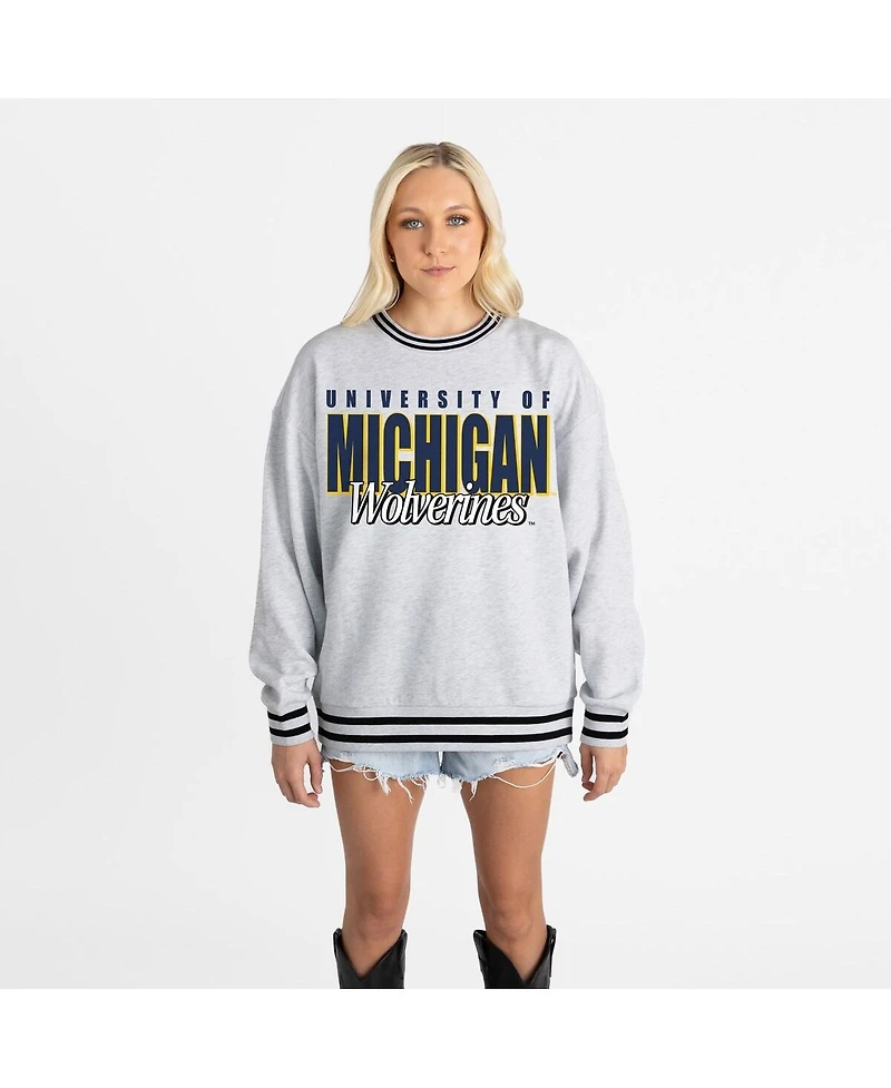 Gameday Couture Women's Gray Michigan Wolverines Oversized Showdown Ringer Stripe Sweatshirt