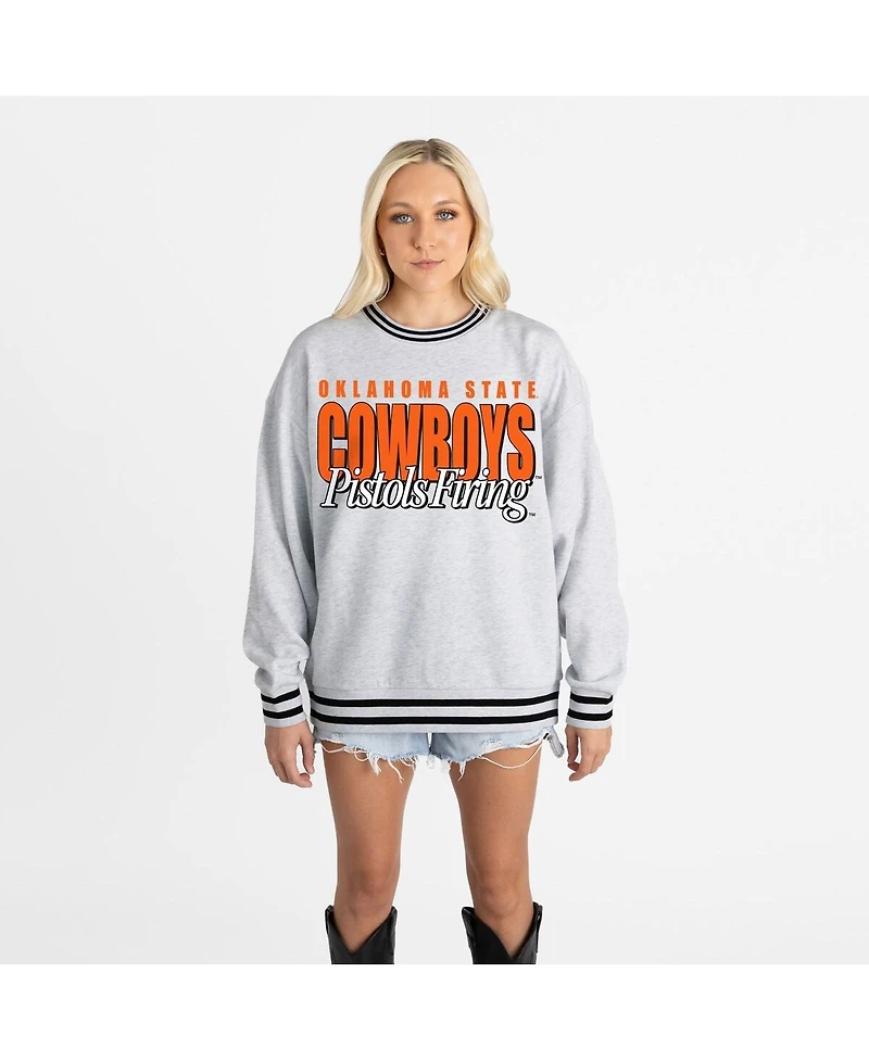 Gameday Couture Women's Gray Oklahoma State Cowboys Oversized Showdown Ringer Stripe Sweatshirt