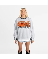 Gameday Couture Women's Gray Oklahoma State Cowboys Oversized Showdown Ringer Stripe Sweatshirt