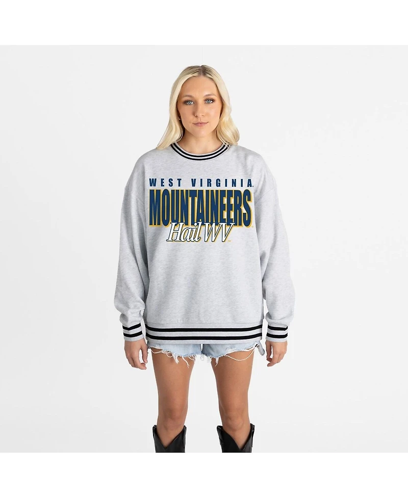 Gameday Couture Women's Gray West Virginia Mountaineers Oversized Showdown Ringer Stripe Sweatshirt