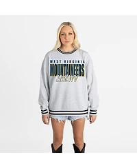 Gameday Couture Women's Gray West Virginia Mountaineers Oversized Showdown Ringer Stripe Sweatshirt