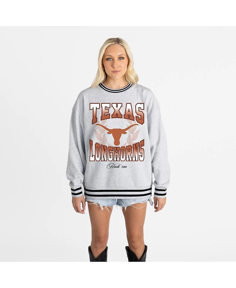 Gameday Couture Women's Ash Texas Longhorns Oversized Fade Route Ringer Stripe Sweatshirt