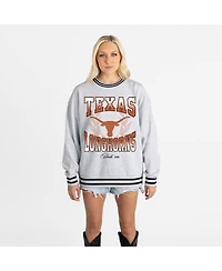 Gameday Couture Women's Ash Texas Longhorns Oversized Fade Route Ringer Stripe Sweatshirt