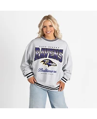 Gameday Couture Women's Ash/Black Baltimore Ravens Oversized Gridiron Drive Ringer Stripe Sweatshirt