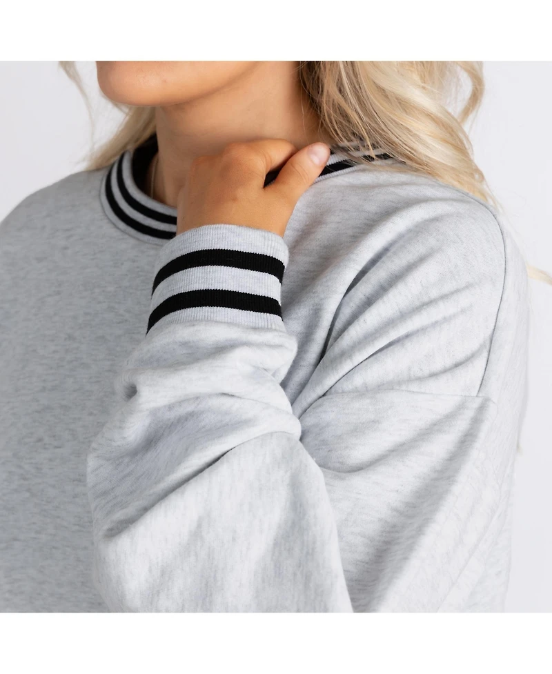Gameday Couture Women's Ash/Black Chicago Bears Oversized Gridiron Drive Ringer Stripe Sweatshirt