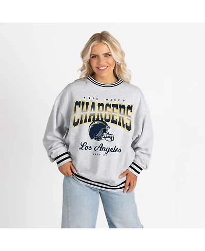 Gameday Couture Women's Ash/Black Los Angeles Chargers Oversized Gridiron Drive Ringer Stripe Sweatshirt