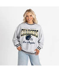Gameday Couture Women's Ash/Black Los Angeles Chargers Oversized Gridiron Drive Ringer Stripe Sweatshirt