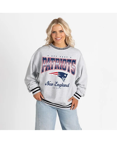 Gameday Couture Women's Ash/Black New England Patriots Oversized Gridiron Drive Ringer Stripe Sweatshirt