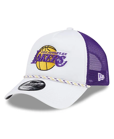 New Era Men's White/Purple Los Angeles Lakers Court Sport Foam A-Frame 9FORTY Adjustable Trucker Hat