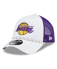 New Era Men's White/Purple Los Angeles Lakers Court Sport Foam A-Frame 9FORTY Adjustable Trucker Hat