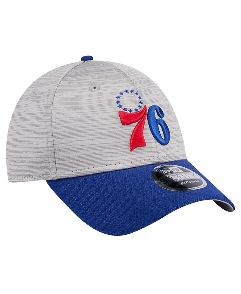 New Era Men's Heather Gray/Royal Philadelphia 76ers Active Digi-Tech Two-Tone 9FORTY Adjustable Hat