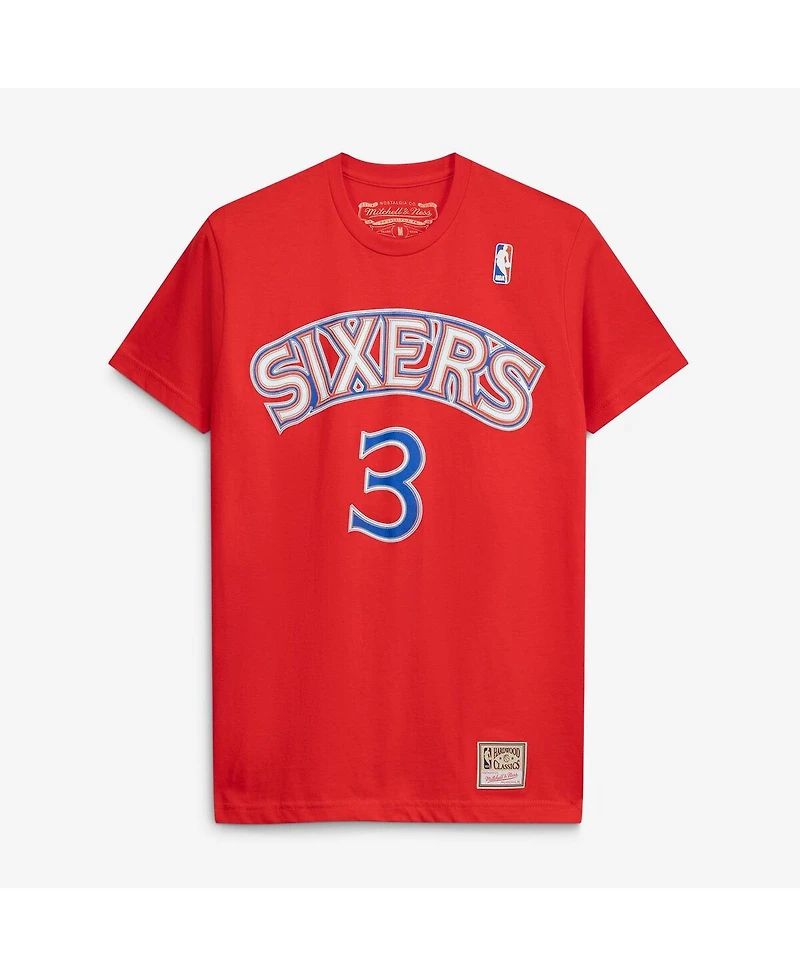 Mitchell & Ness Men's and Women's Allen Iverson Red Philadelphia 76ers Hardwood Classics Name Number T-Shirt