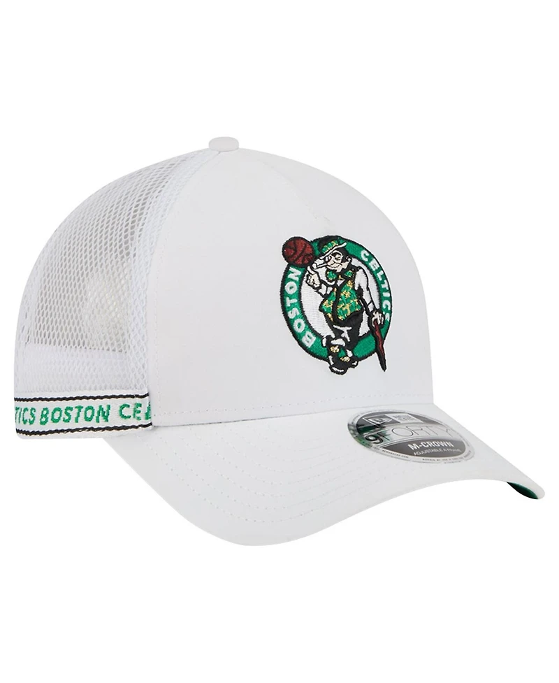 New Era Men's White Boston Celtics Featherweight Team Tape 9FORTY M-Crown A-Frame Adjustable Hat