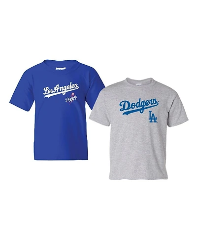 Soft As A Grape Big Boys and Girls Royal/Heather Gray Los Angeles Dodgers 2-Pack Logo T-Shirt Set