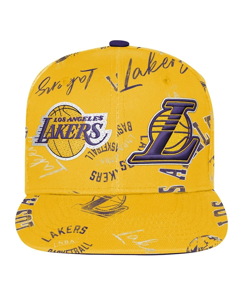 Outerstuff Big Boys and Girls Gold Los Angeles Lakers Street Hooper Allover Print Snapback Hat