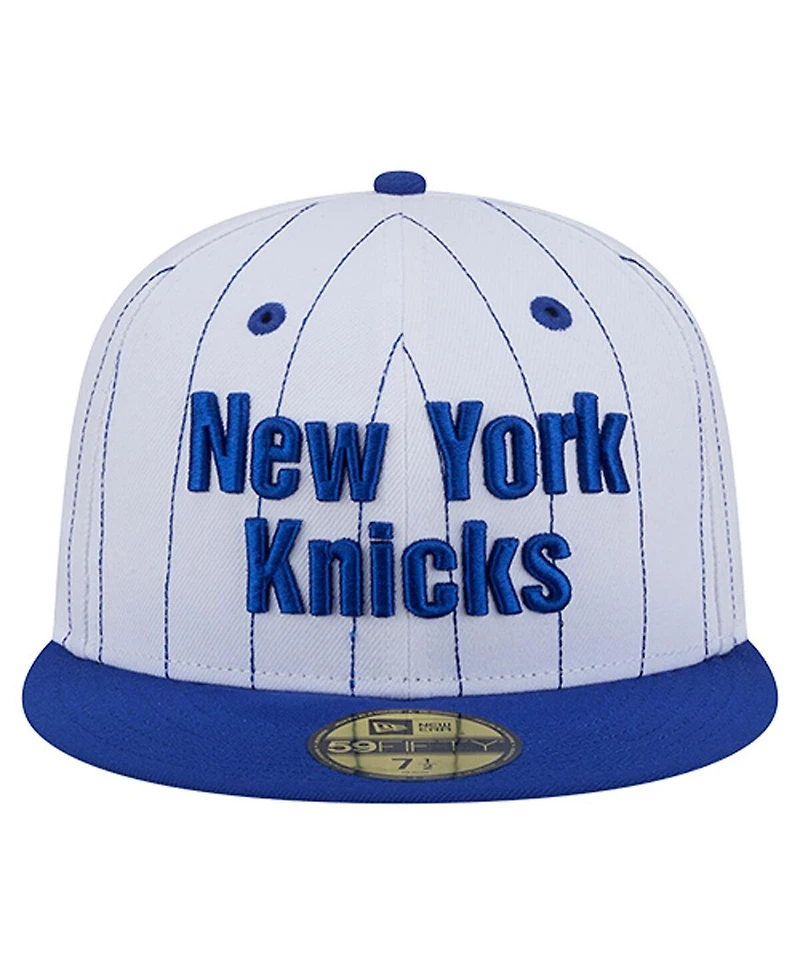 New Era Men's White York Knicks Wordmark Pinstripe 59FIFTY Fitted Hat