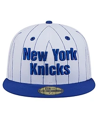 New Era Men's White York Knicks Wordmark Pinstripe 59FIFTY Fitted Hat