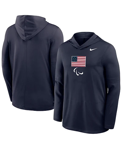 Nike Men's Navy U.s. Paralympics Lightweight Dri-fit Long Sleeve Hoodie T-Shirt