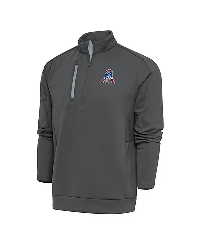 Antigua Men's Charcoal New England Patriots Team Logo Throwback Generation Quarter-Zip Pullover Sweatshirt