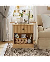 homfan Mid Century Modern Fluted Bedside Cabinet with Drawer, Space Saving Table Large Storage for Bedroom and Living Room