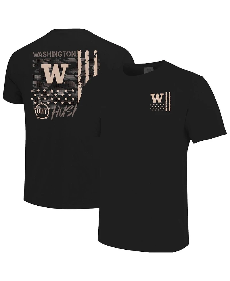 Image One Men's Black Washington Huskies Comfort Colors Oht Camo Overlay T-Shirt