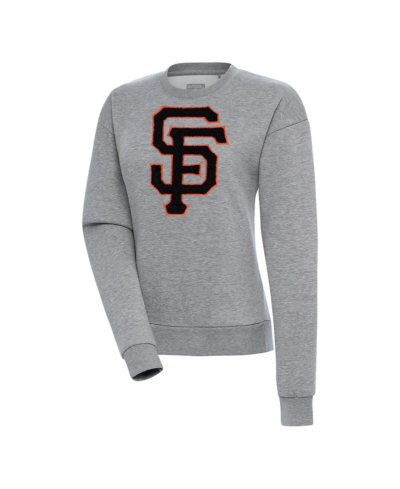 Antigua Women's Heather Gray San Francisco Giants Victory Chenille Pullover Sweatshirt