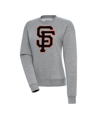Antigua Women's Heather Gray San Francisco Giants Victory Chenille Pullover Sweatshirt